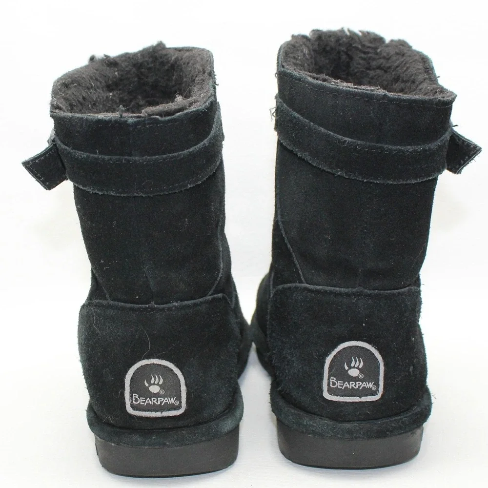 Bearpaw Catherine Women Black Suede Wool Blend‎ Lining Buckle Boots 2182W Size 7